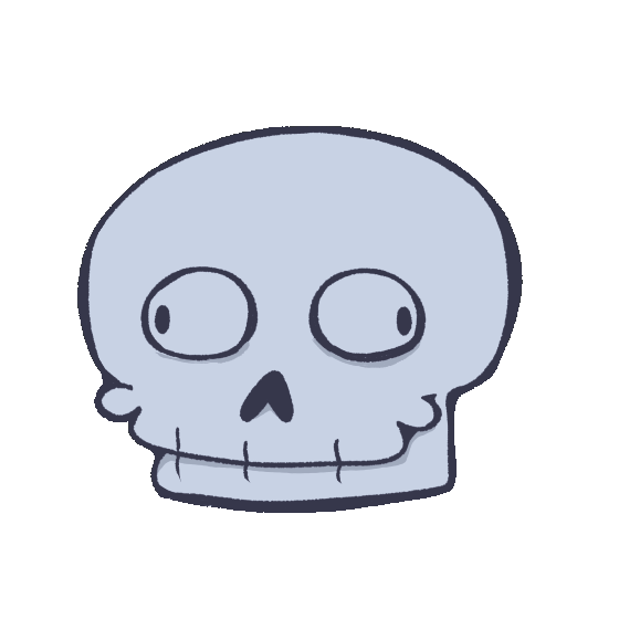 An animated skull with eyes that blink at different times, in a state of confusion.